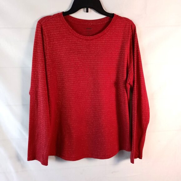 Sonoma Goods For Life Red Metallic Stripe V-Neck Long Sleeve Tee XL - Picture 2 of 5